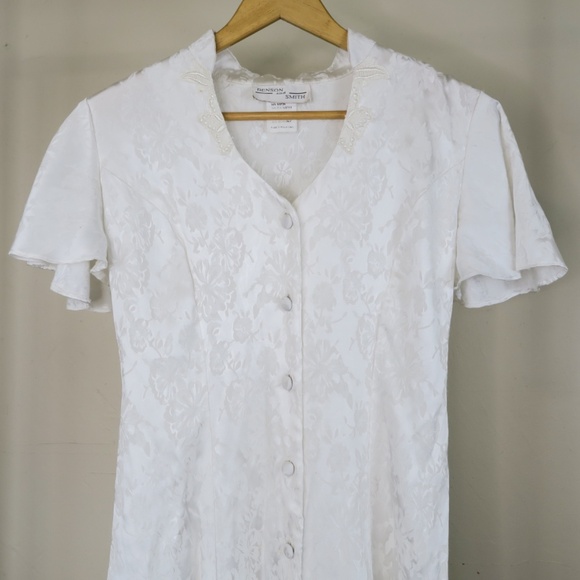 Vintage 80s Benson and Smith White Floral Button Midi Dress - Picture 6 of 10